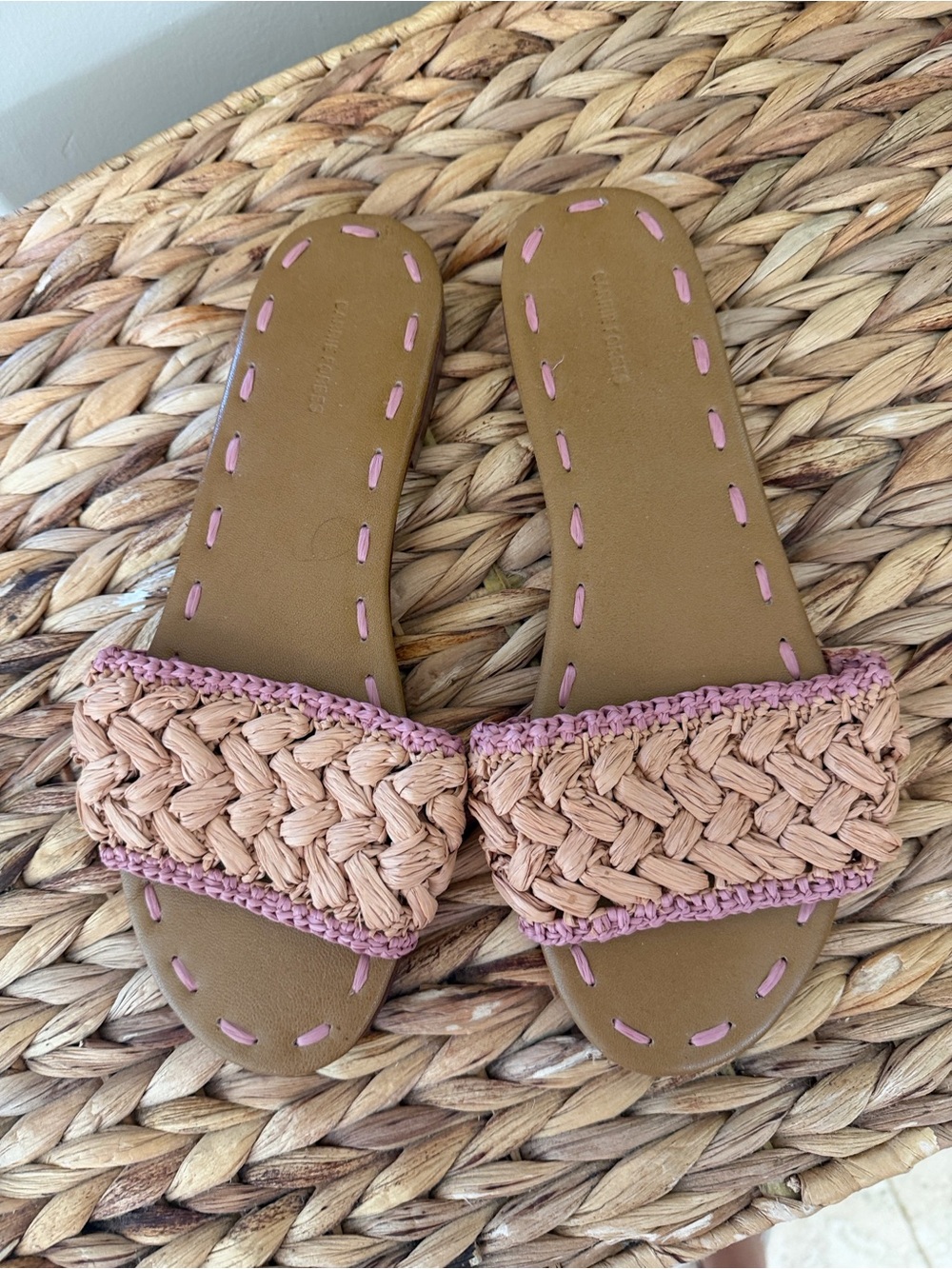 Carrie Forbes Woven Slide Sandals in Blush Pink
